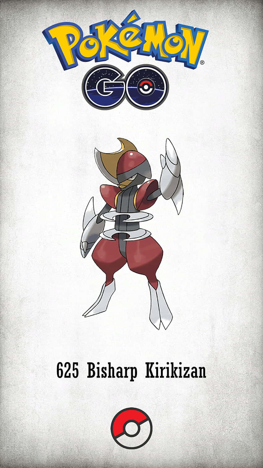 電玩遊戲 桌布 壁紙 — 一個風格化的Bisharp寶可夢手持刀刃擺出姿勢，以Pokémon GO標誌和精靈球圖示框在紋理紙上。