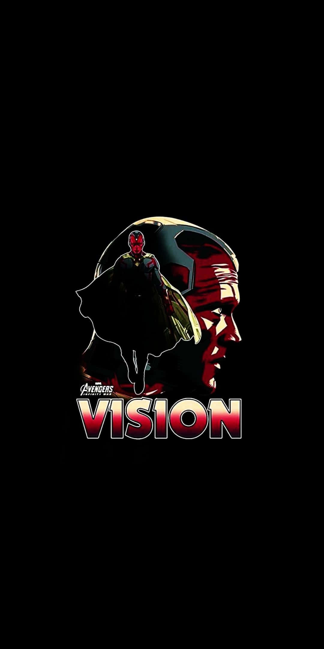 復仇者聯盟 桌布 壁紙 — 一個風格化的Marvel Vision角色剪影，帶有發光的紅色眼睛和斗篷，背景為黑色，並有粗體紅色標題文字。