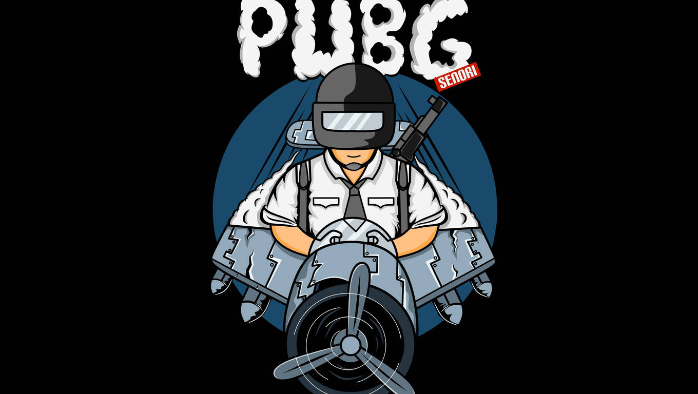 Pubg Logo 桌布 壁紙 — 一個風格化的PUBG角色戴著頭盔和領帶，在深藍色圓形背景前騎著一輛未來風格的機車。
