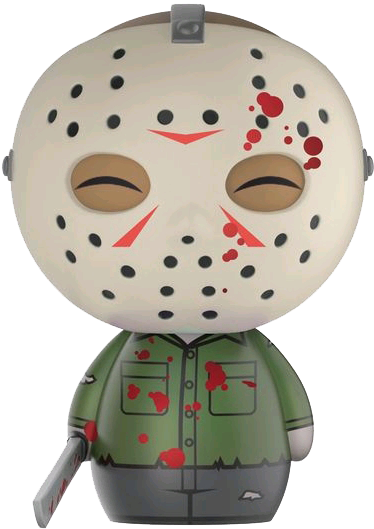 傑森·沃爾希斯 桌布 壁紙 — 一個風格化的Q版Jason Voorhees，戴著沾滿血跡的曲棍球面具，穿著綠色襯衫，手持砍刀。