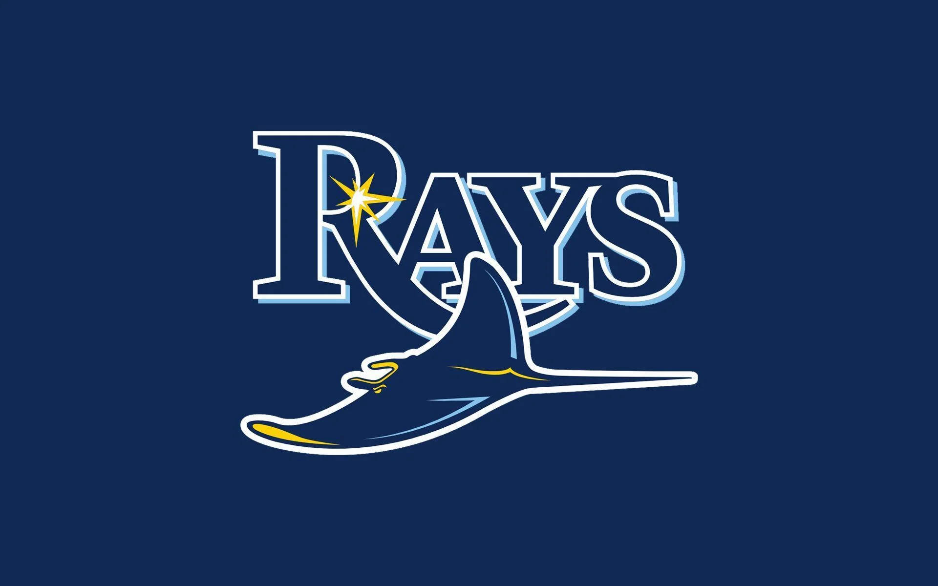 Rays 桌布 壁紙 — 一個風格化的Rays標誌，在純海軍藍背景上有一顆星星和一隻海豚。