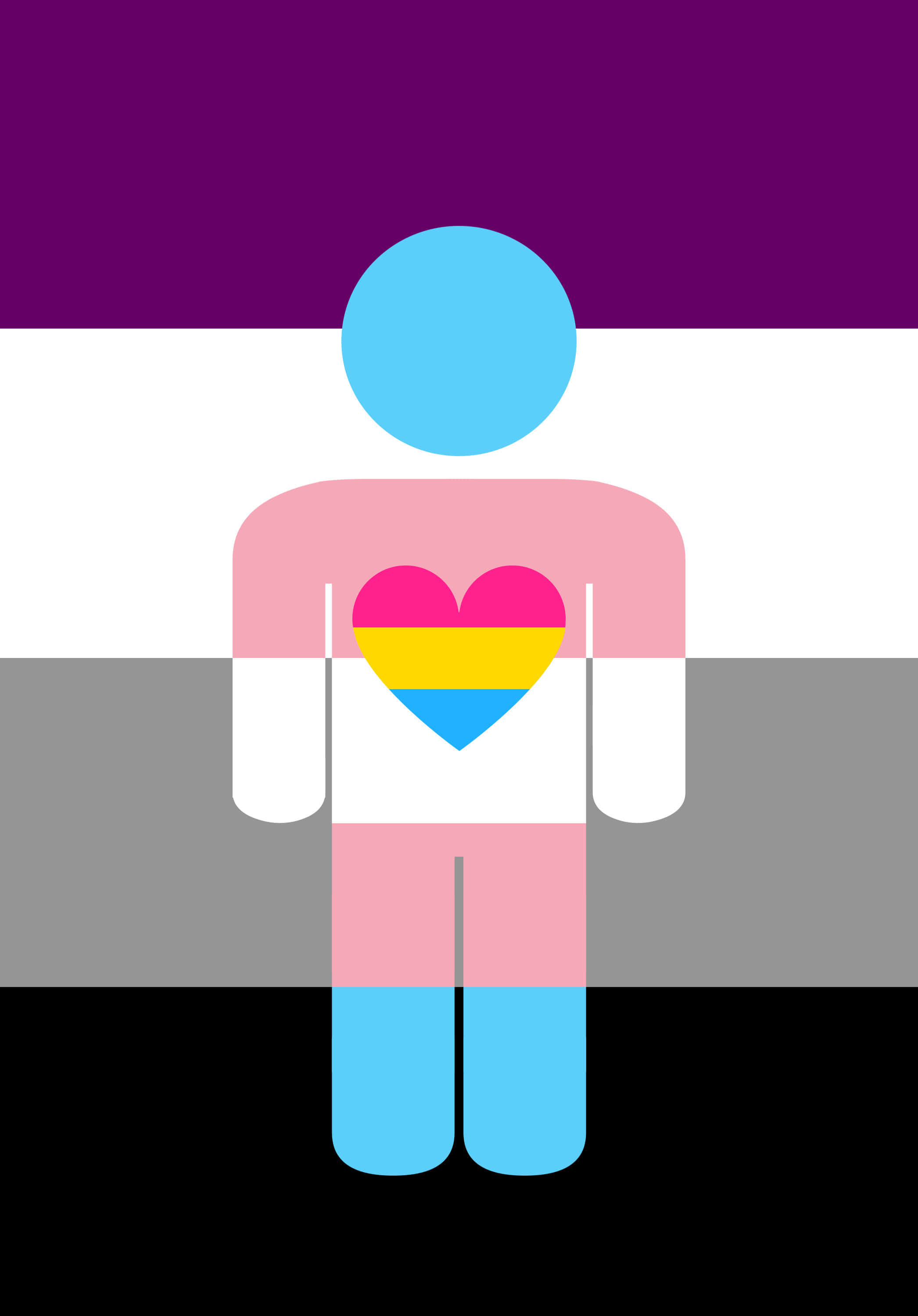 transgender 桌布 壁紙 — 一個風格化的人形，胸前有一個心形跨性別旗幟，站在跨性別旗幟條紋的背景前。