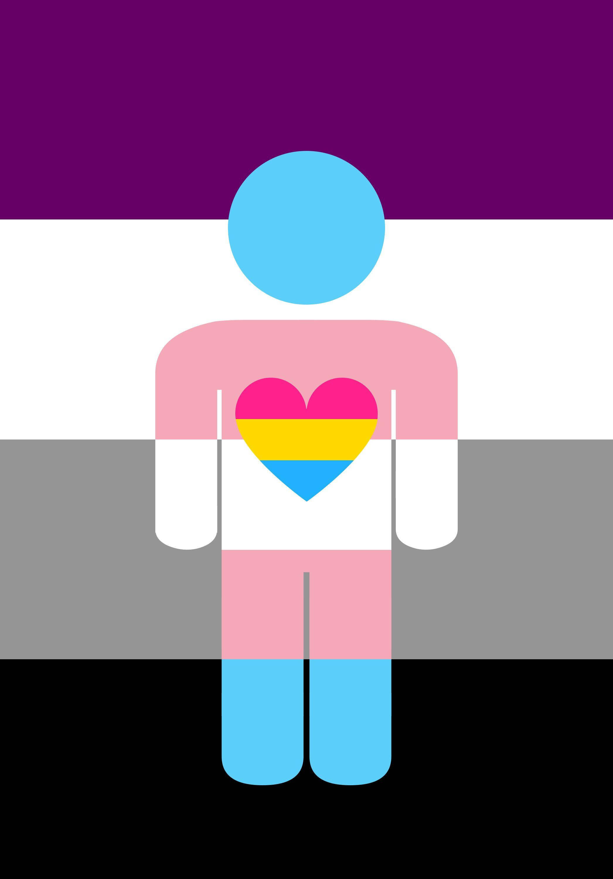 Pride Flag 桌布 壁紙 — 一個風格化的人形，胸前有心形標誌，站在跨性別旗幟的水平條紋前。