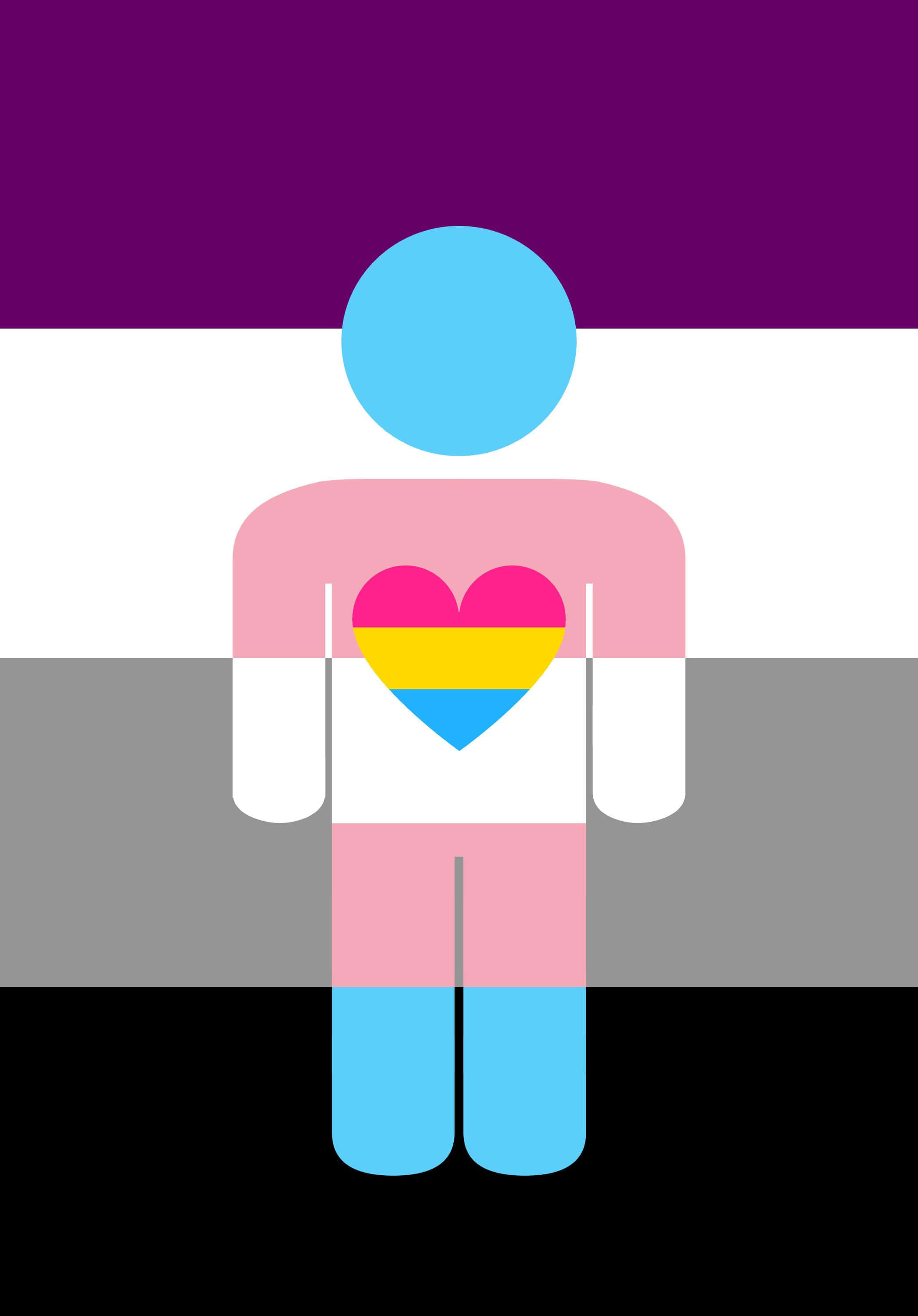 transgender 桌布 壁紙 — 一個風格化的人形帶有心形標誌，站在跨性別旗幟的橫條紋前。
