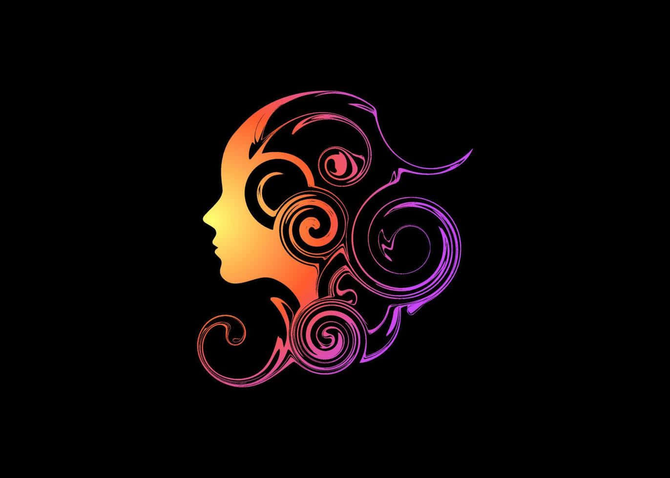 Beautiful Abstract 桌布 壁紙 — 一個風格化的人類側面輪廓，充滿了橙色、粉紅色和紫色的漩渦漸變，背景為黑色。