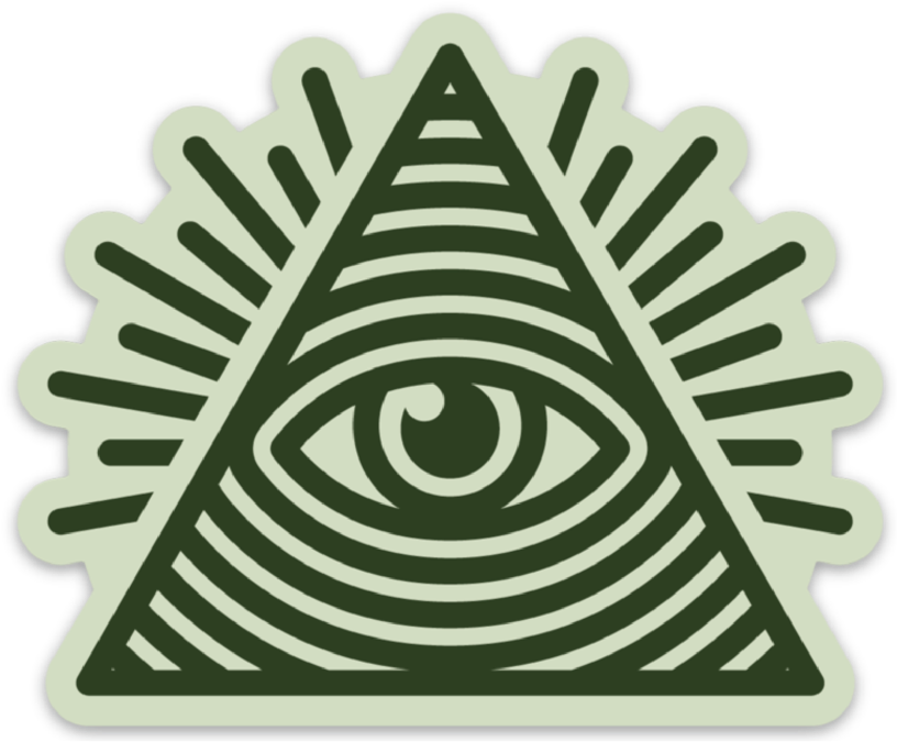 illuminati 桌布 壁紙 — 一個風格化的全視之眼徽章，深綠色，帶有放射線條，置於黑色背景上。