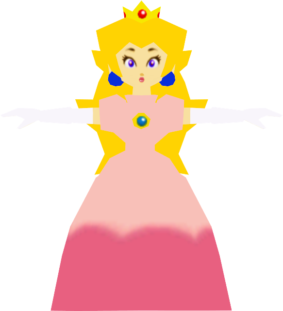 princess peach 桌布 壁紙 — 一個風格化的公主，金髮，穿著粉紅色連衣裙，在黑色背景上張開雙臂站立。