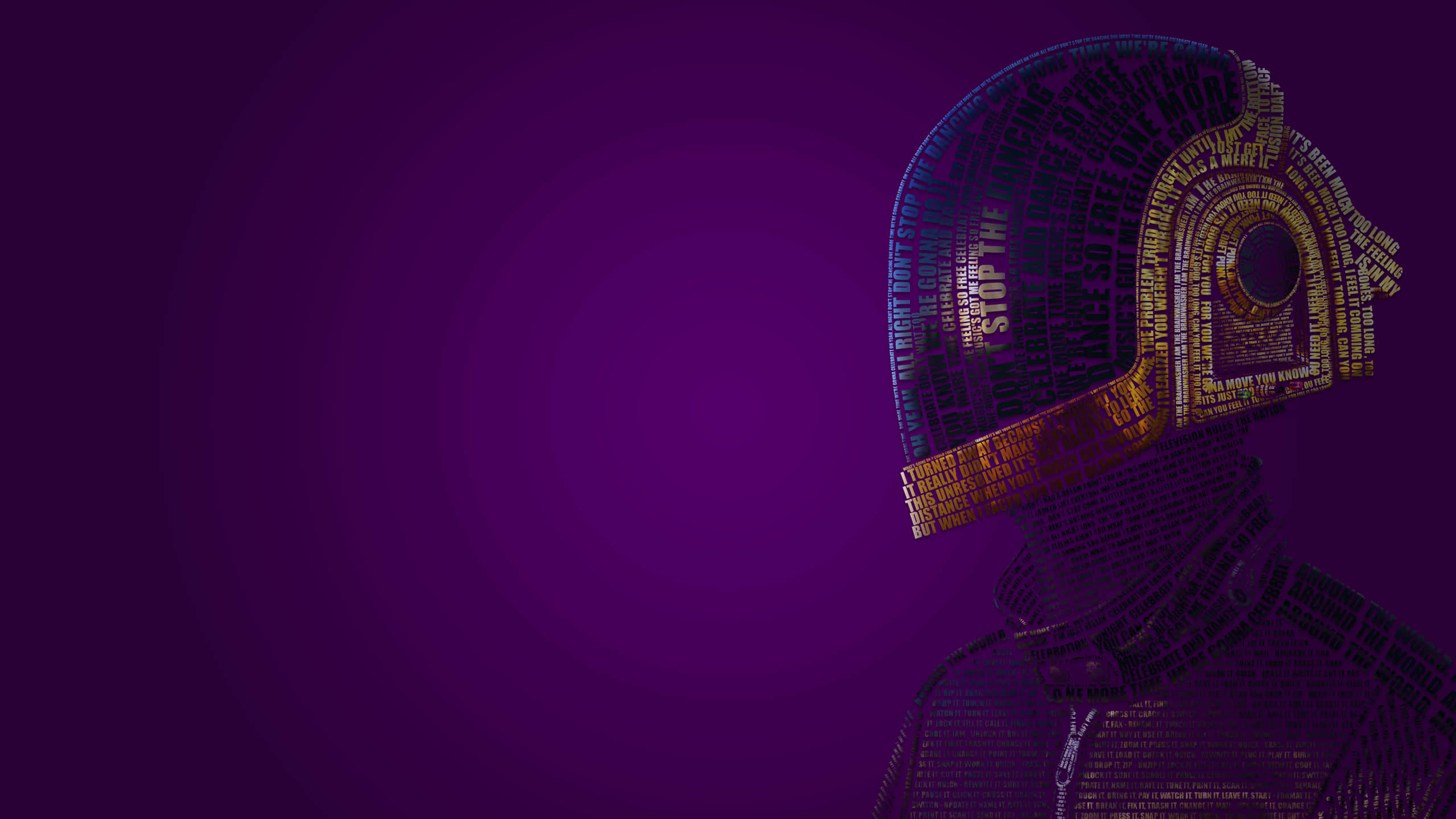 Minimalist Purple 桌布 壁紙 — 一個風格化的剪影，人物戴著由發光金色文字製成的頭盔，背景為深紫色漸變。