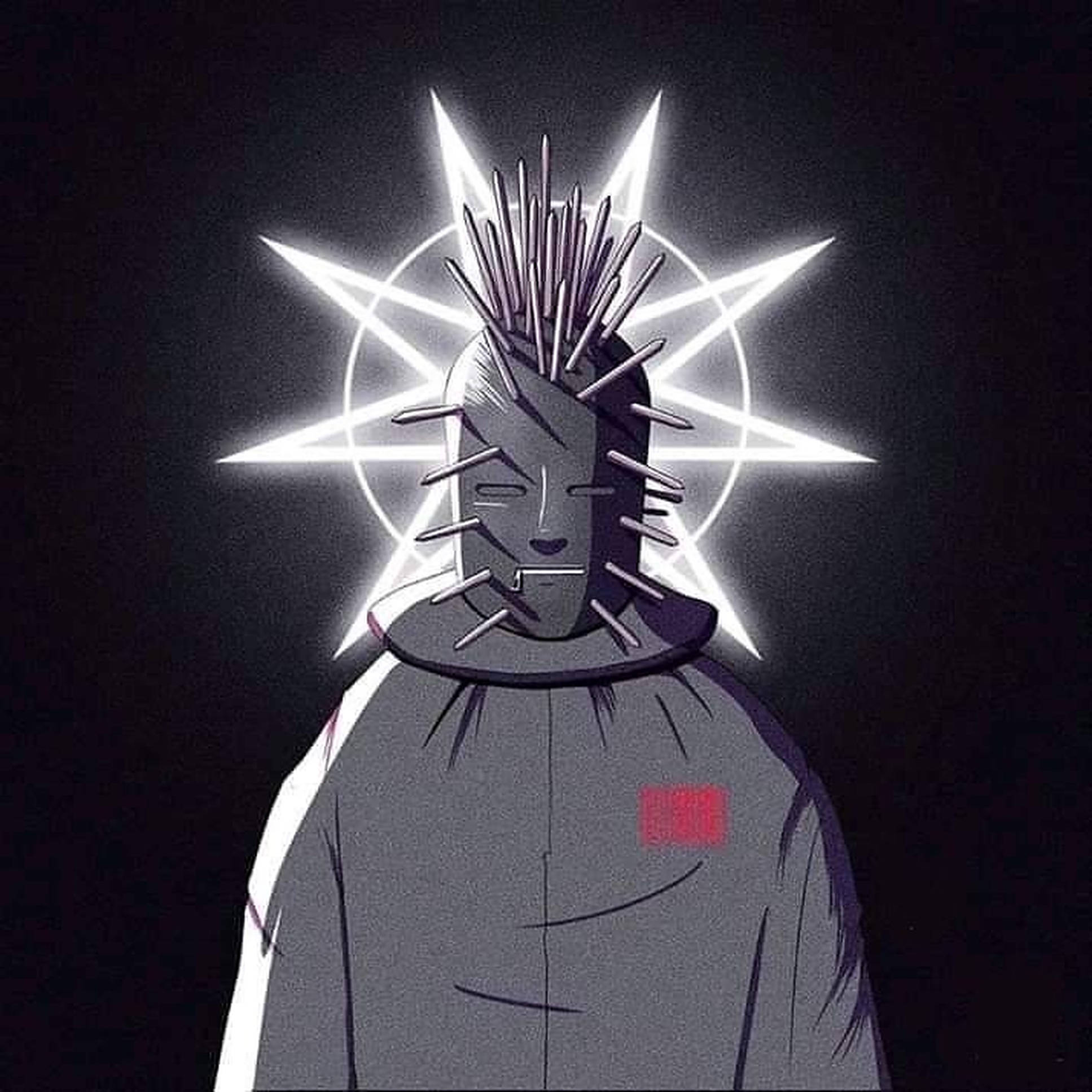 craig jones 桌布 壁紙 — 一個風格化的動漫人物，帶有尖刺的莫霍克頭和發光的星星光環，站在黑暗的背景前。