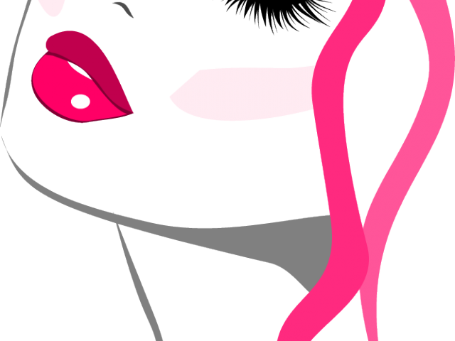 Beauty Parlour 桌布 壁紙 — 一個風格化的動漫女孩，有著大膽的粉紅嘴唇和飄逸的粉紅頭髮，背景是純黑色。