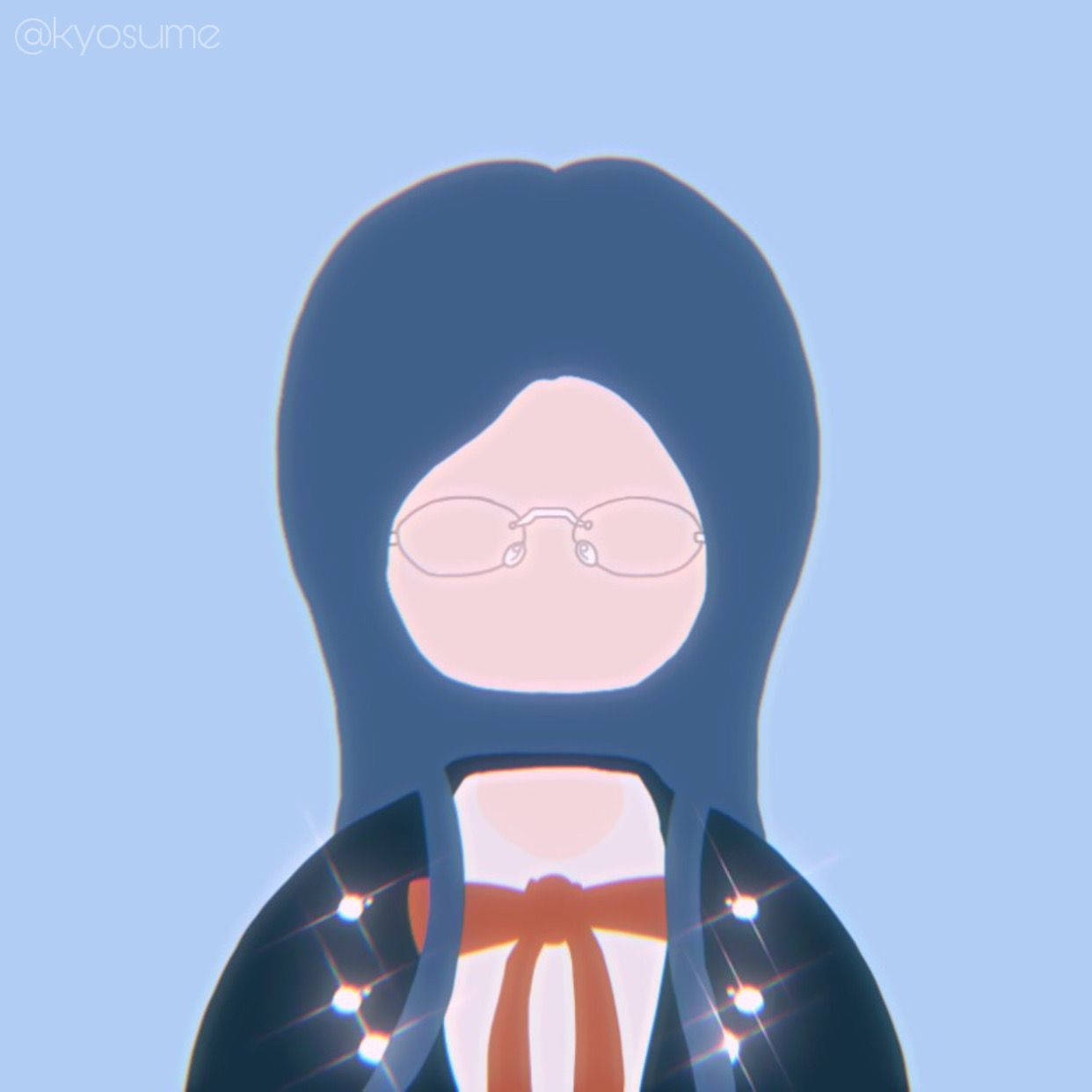 戴眼鏡和蝴蝶結的動漫女孩在藍色背景上閃閃發光 — Tsum tsum 壁紙