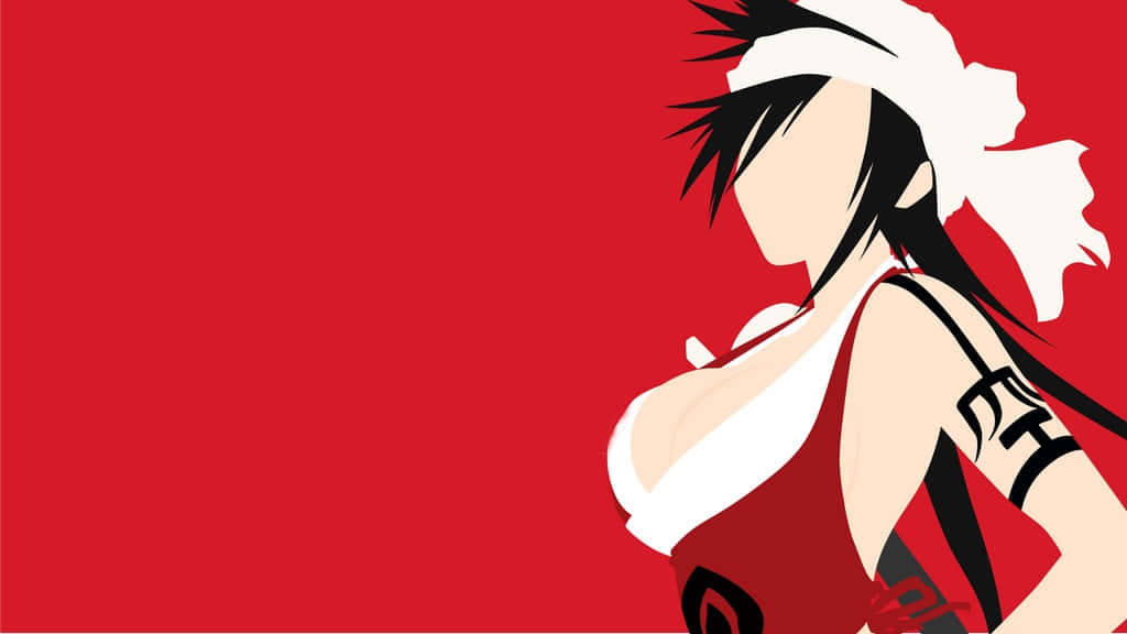 Kukaku Shiba 桌布 壁紙 — 一個風格化的動漫女孩，黑髮白頭帶，側面站立在鮮紅色背景前。