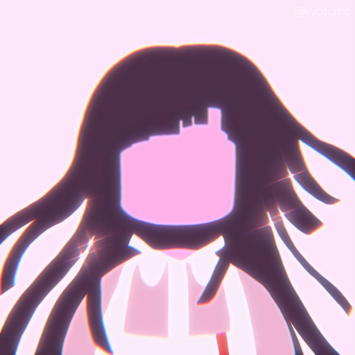 Pfp Aesthetic 桌布 壁紙 — 一個風格化的動漫女孩剪影，帶有發光的粉紅色頭髮和臉部，背景為柔和的粉紅色。
