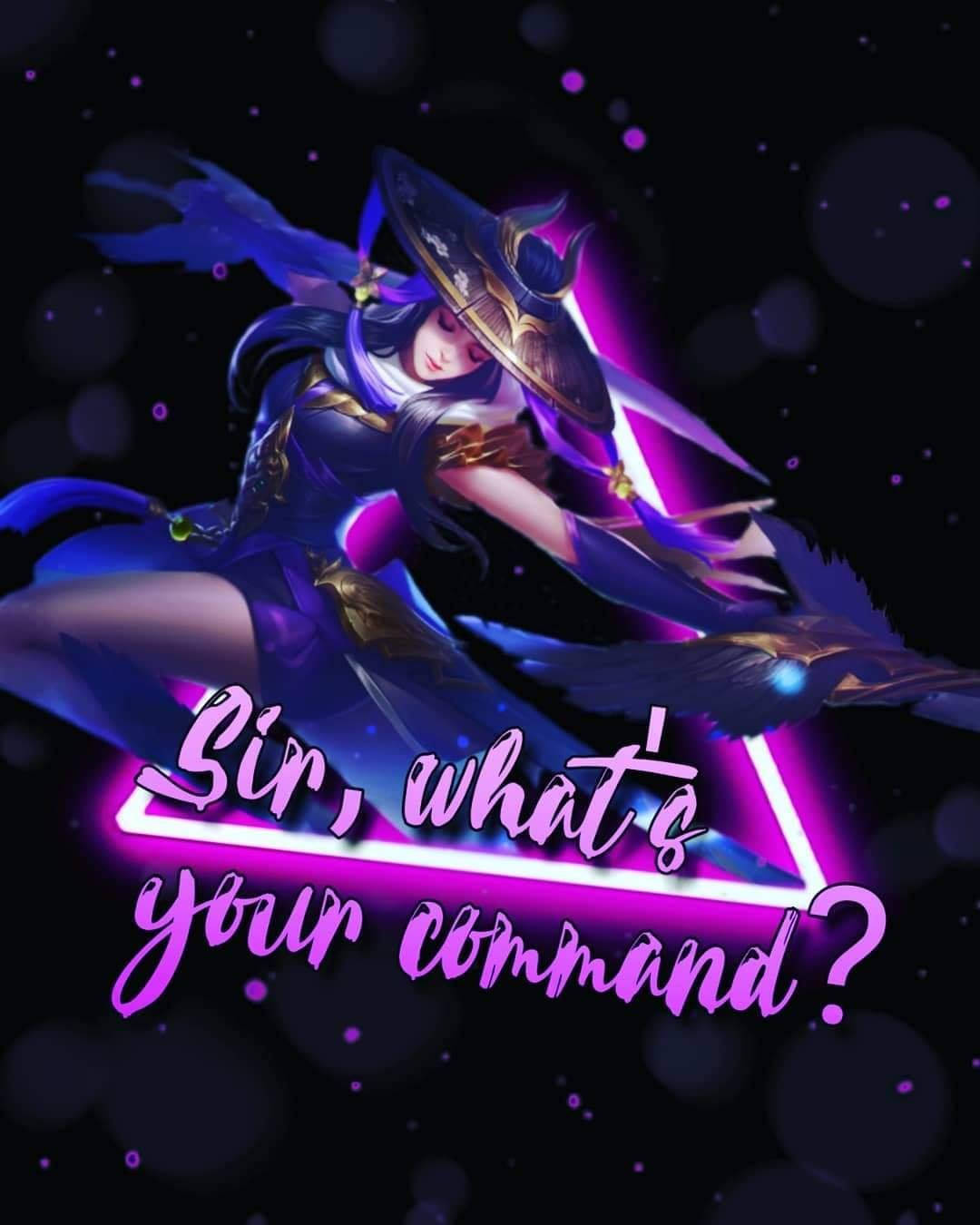 Mobile Legends 動態圖 桌布 壁紙 — 一個風格化的動漫女巫穿著藍色和金色的盔甲，在黑暗的宇宙背景下動態擺姿勢，帶有發光的紫色文字。
