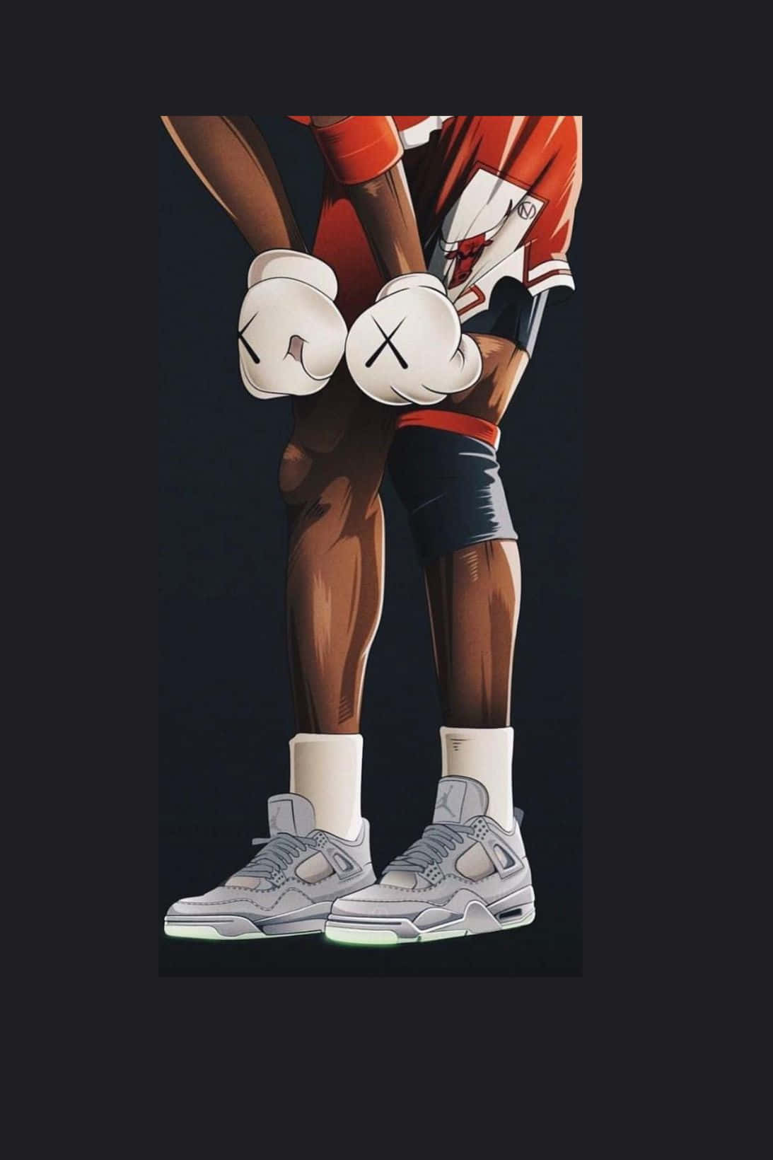 動漫拳擊手穿著紅白裝備，在黑暗背景中穿著發光運動鞋。 — Air Jordan 1 壁紙