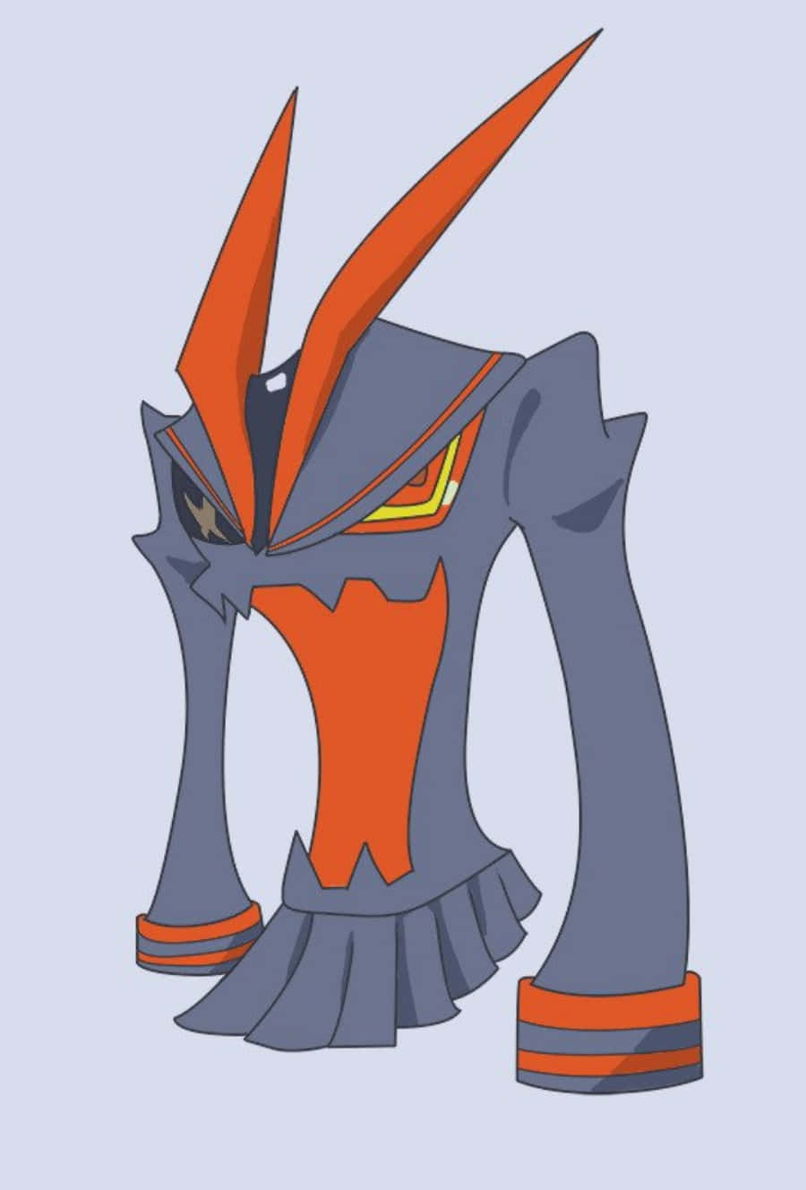 Kill La Kill Senketsu 桌布 壁紙 — 一個風格化的動漫生物，擁有尖銳的橙色角和灰色身體，站在淡藍色背景前。
