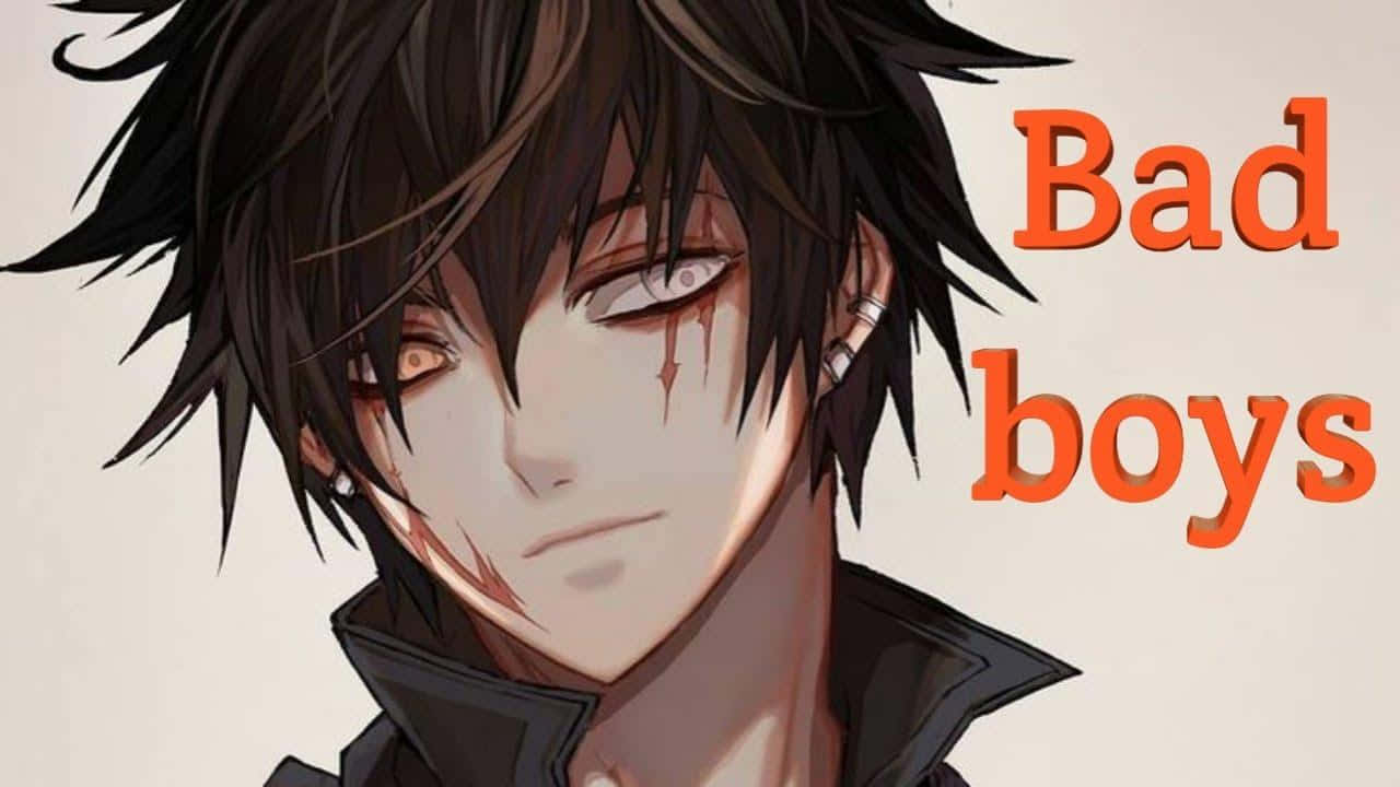 Bad Boy Anime 桌布 壁紙 — 一個風格化的動漫男孩，凌亂的黑髮和臉上的血痕，閉著一隻眼睛，強烈地凝視著。