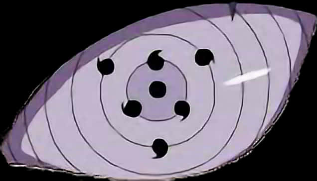 Rinnegan 桌布 壁紙 — 一個風格化的動漫眼睛，帶有同心圓和黑色巴紋符號，在黑暗背景中發光。