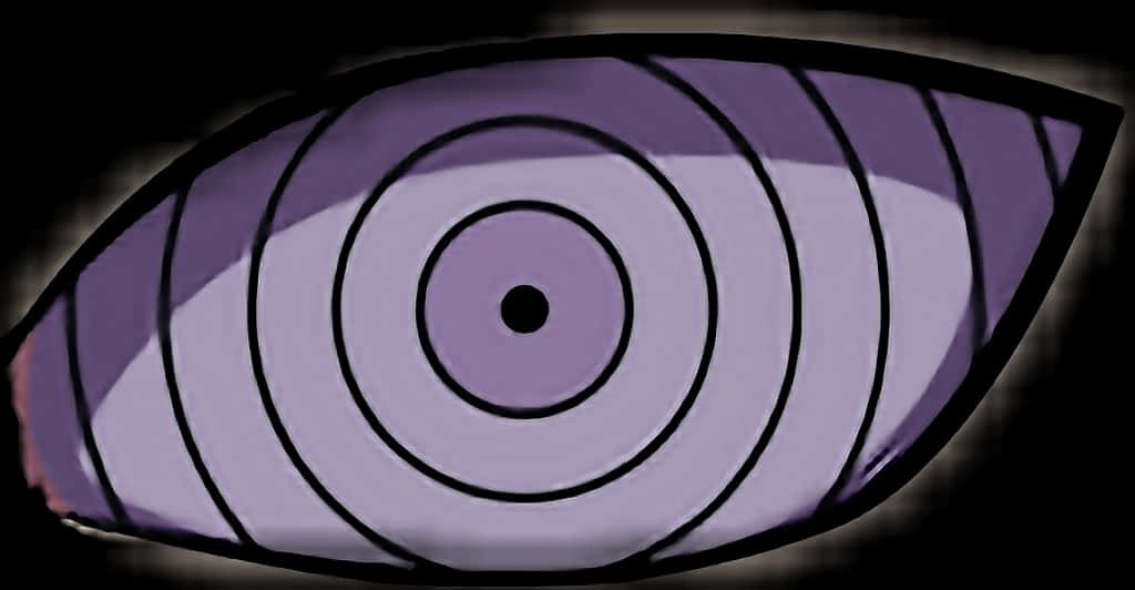 Rinnegan 桌布 壁紙 — 一個風格化的動漫眼睛，帶有同心紫色環，在黑暗背景中發光。