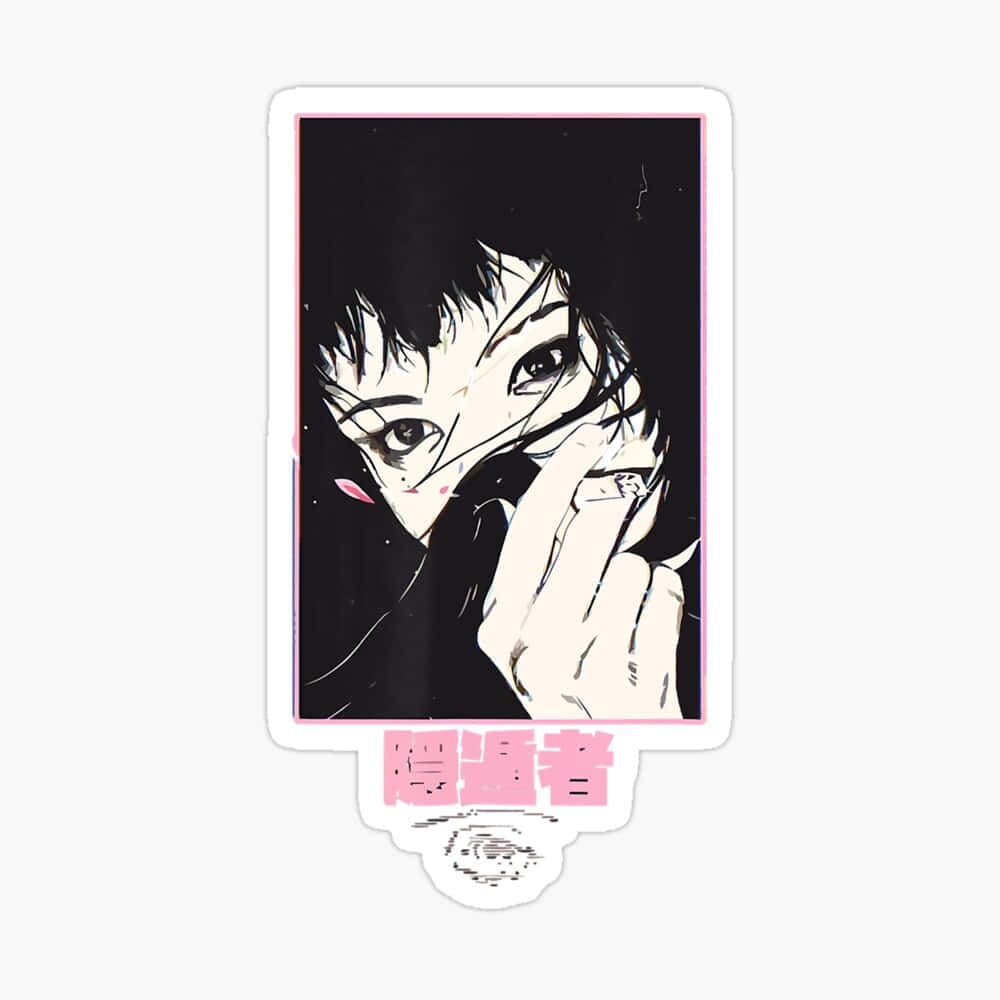 Aesthetic Manga 桌布 壁紙 — 一個風格化的動漫肖像，人物短髮，手靠近臉部，背景為黑色帶粉紅色點綴。