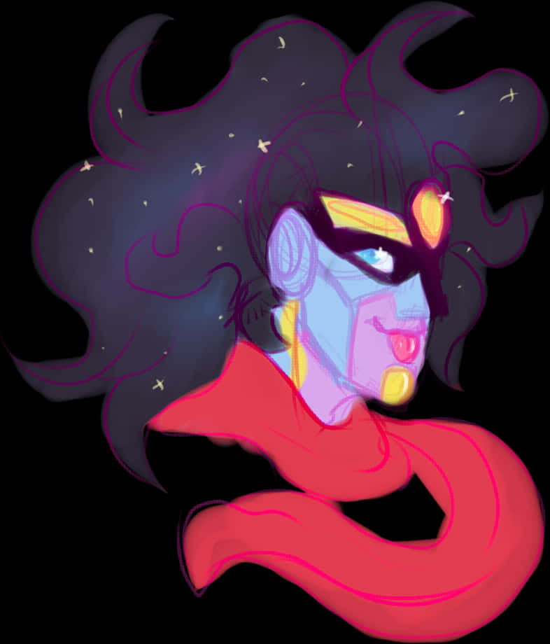 Star Platinum 桌布 壁紙 — 一個風格化的動漫角色，在黑暗背景上擁有發光的眼睛和宇宙般的頭髮漩渦。