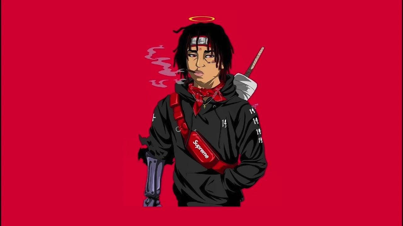帶有光環的動漫角色抽煙，背著Supreme包包。 — Juice Wrld 壁紙