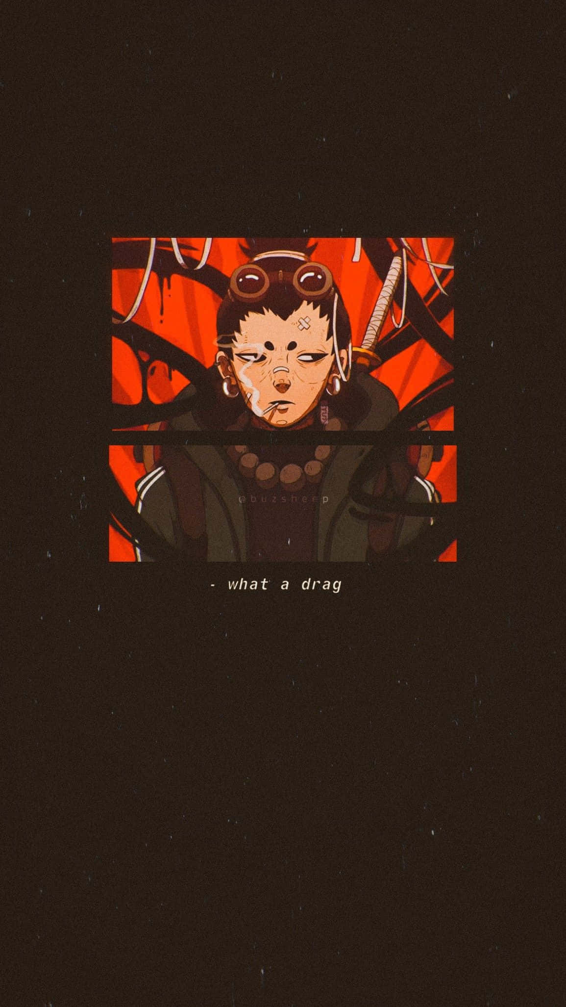 Sad Aesthetic Naruto 桌布 壁紙 — 一個風格化的動漫角色，戴著護目鏡和一把劍，在火紅的背景下顯得很無聊。