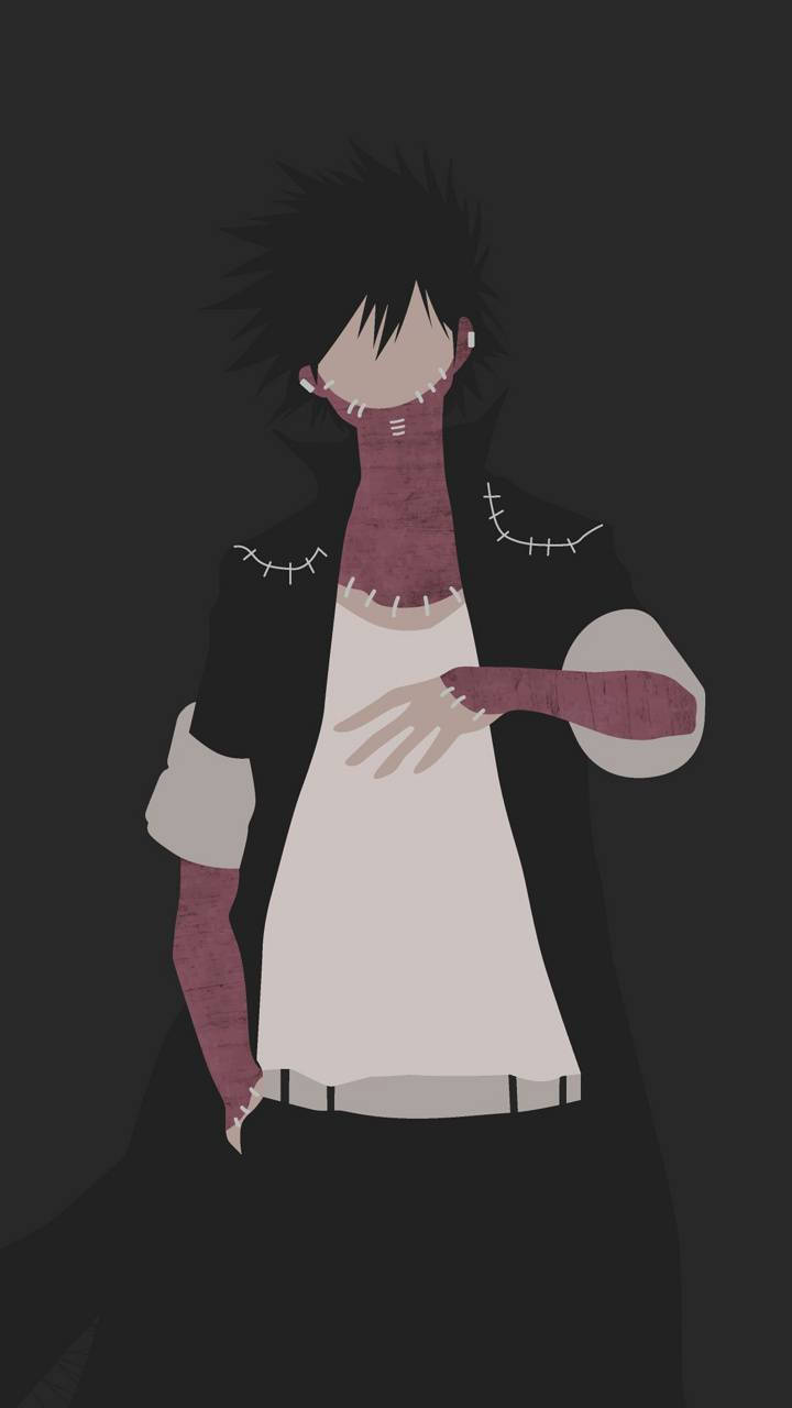 Dabi Aesthetic 桌布 壁紙 — 一個風格化的動漫角色，擁有尖刺黑髮和縫合紫色點綴，站在深色背景前。