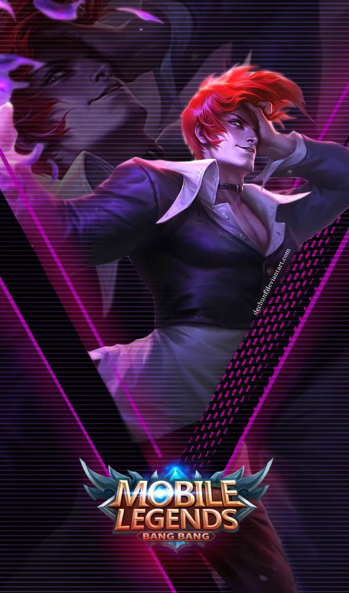 霓虹紫色數位背景中紅髮的動漫遊戲角色 — Mobile Legends 動態圖 壁紙