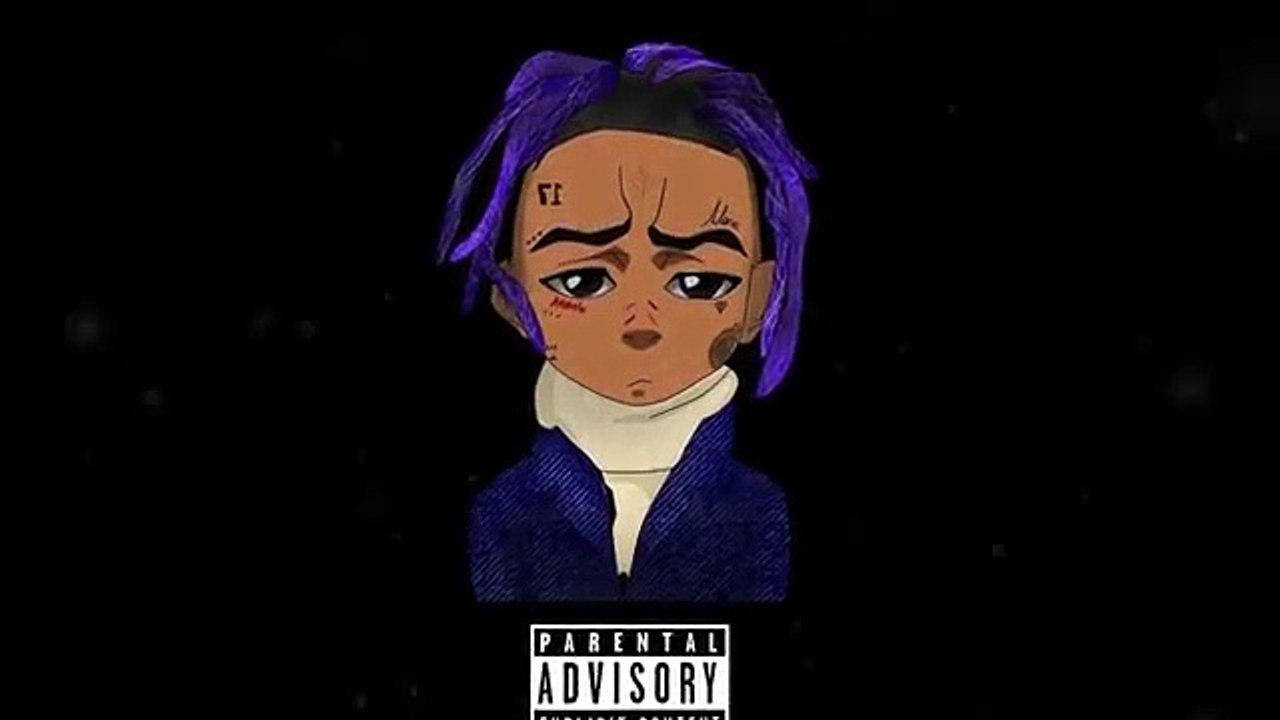 動漫角色，紫色頭髮和紋身，黑色背景，帶有家長指引標籤。 — Juice Wrld 壁紙