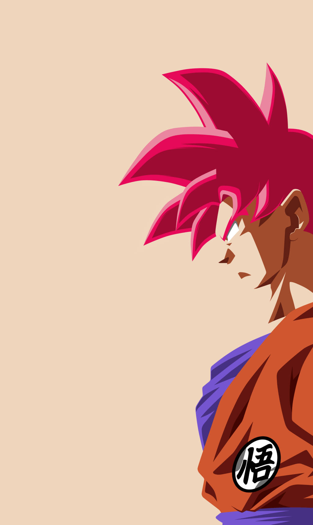 kaioken 桌布 壁紙 — 一個風格化的動漫角色，擁有鮮豔的粉紅色尖刺頭髮和橙色道服，在米色背景上微微轉頭。