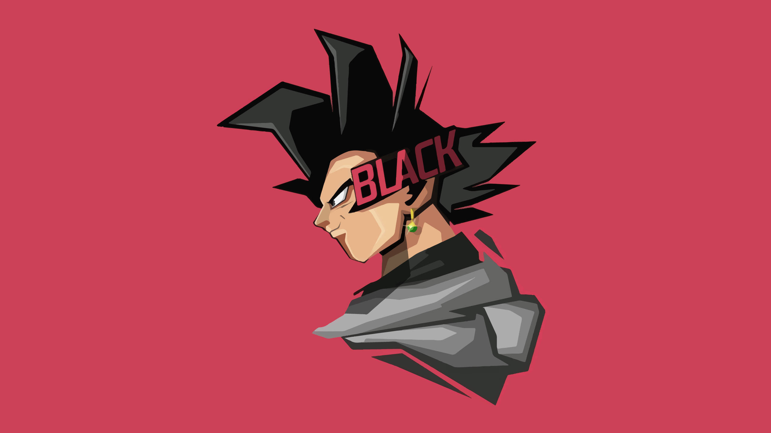 Black Goku 桌布 壁紙 — 一個風格化的動漫角色，擁有黑色刺蝟頭，眼睛上帶有 'BLACK' 文字，背景為純紅色。