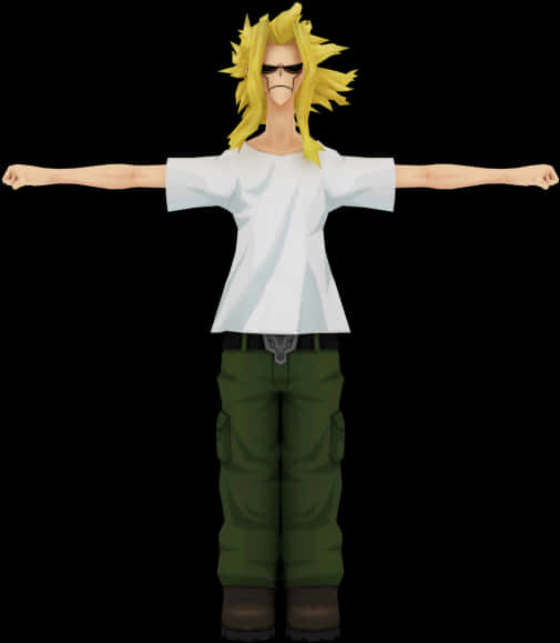 My Hero Academia Anime 桌布 壁紙 — 一個風格化的動漫角色，有著尖刺的黃色頭髮和太陽眼鏡，在黑色背景前張開雙臂站立。
