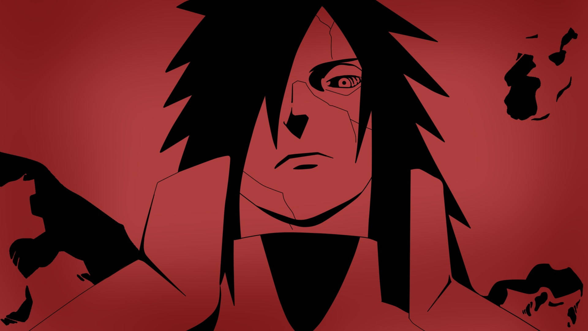 動漫角色，紅眼睛，黑頭髮，紅色背景。 — 斑 GIF 壁紙