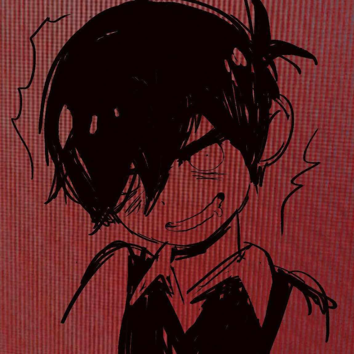 深色頭髮的動漫角色，在帶有紋理的紅色背景上微笑。 — Omori GIF 壁紙
