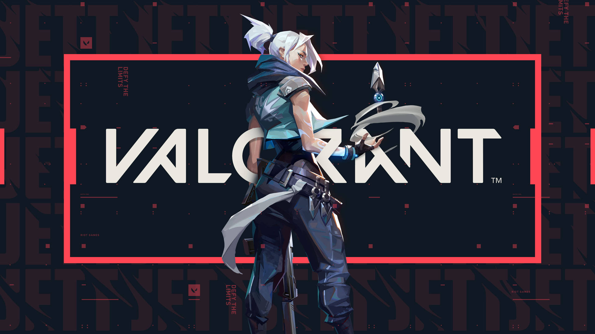 Valorant遊戲角色以動漫風格呈現，配備未來武器和裝備。 — Valorant Jett 壁紙