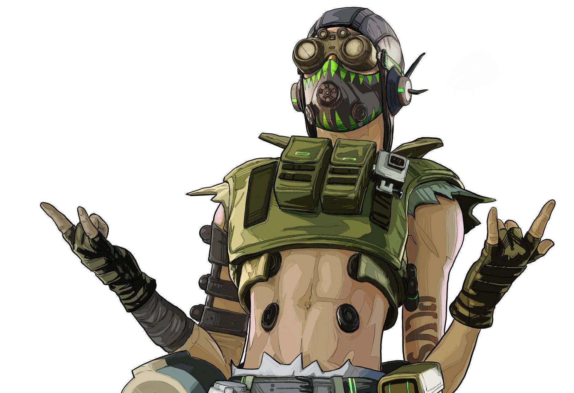 穿著綠色戰術裝備的動漫士兵做出搖滾手勢。 — Apex 英雄 GIF 壁紙