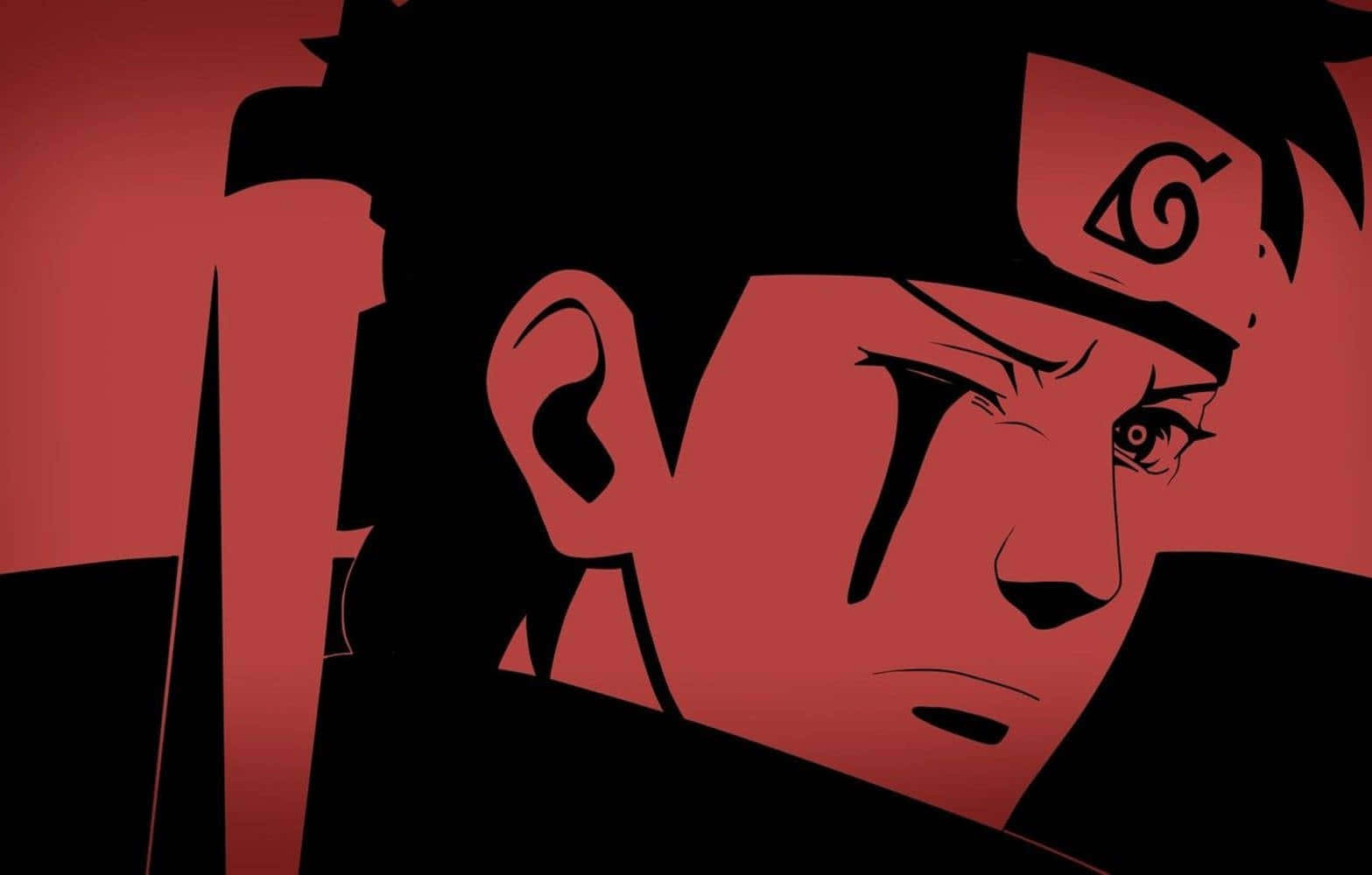Naruto Black 桌布 壁紙 — 一個風格化的動漫角色，臉上流著淚水，背景是深紅色。