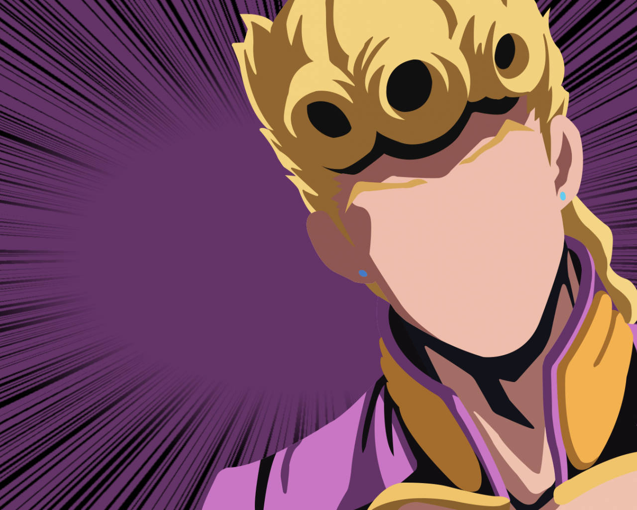 Giorno 桌布 壁紙 — 一個風格化的動漫角色，金色頭髮和護目鏡，在紫色放射狀爆發背景下強烈凝視。