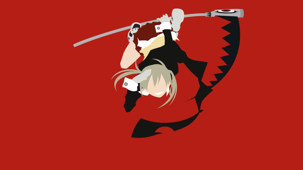 Soul Eater 桌布 壁紙 — 一個風格化的動漫角色，金髮持劍，在純紅色背景上動態揮砍。