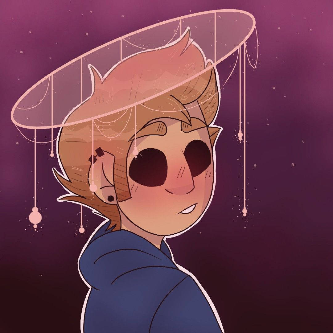 Eddsworld 桌布 壁紙 — 一個風格化的動漫角色，頭頂上漂浮著一把陽傘，背景是繁星點點的紫色天空。