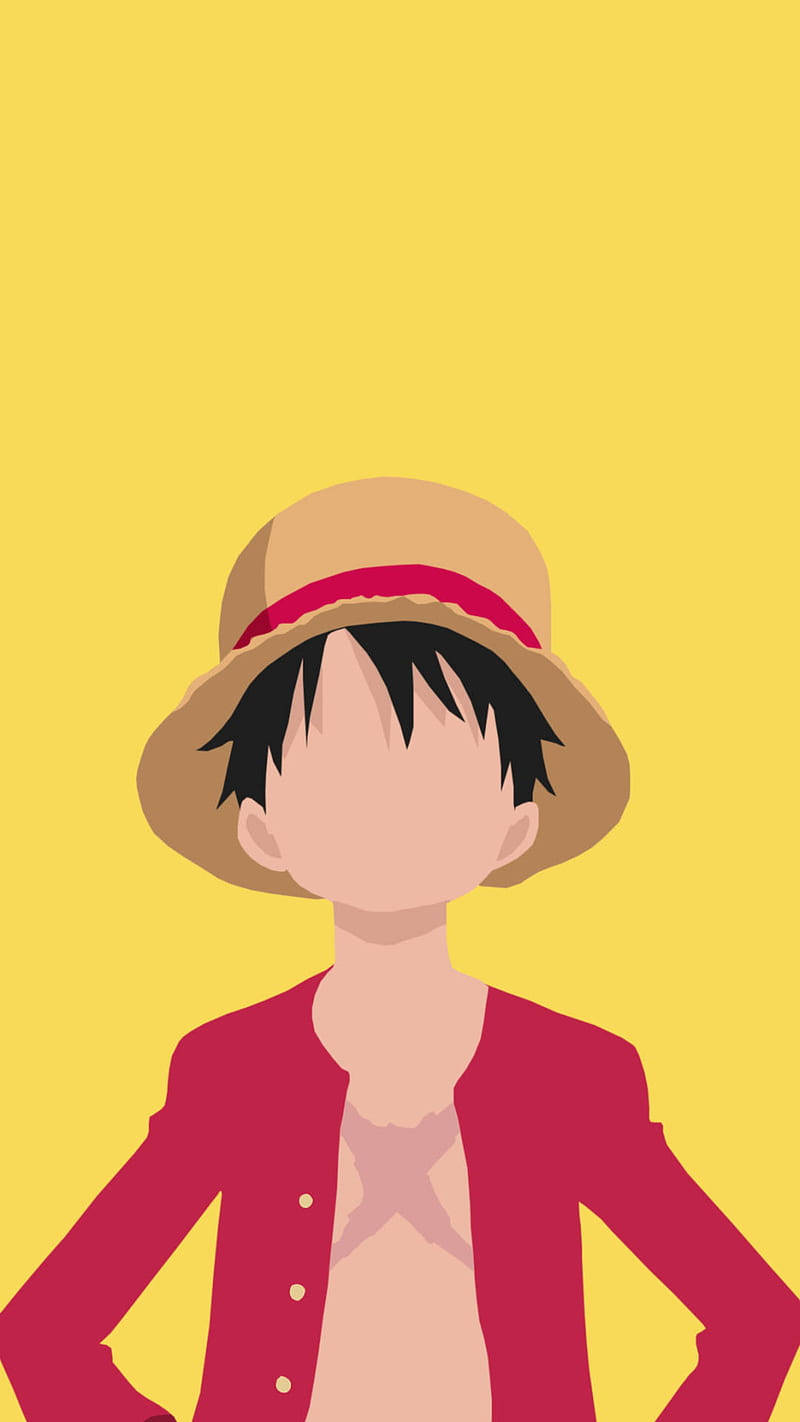 Luffy 桌布 壁紙 — 一個風格化的動漫角色，黑髮戴草帽，自信地站在純黃色背景前。