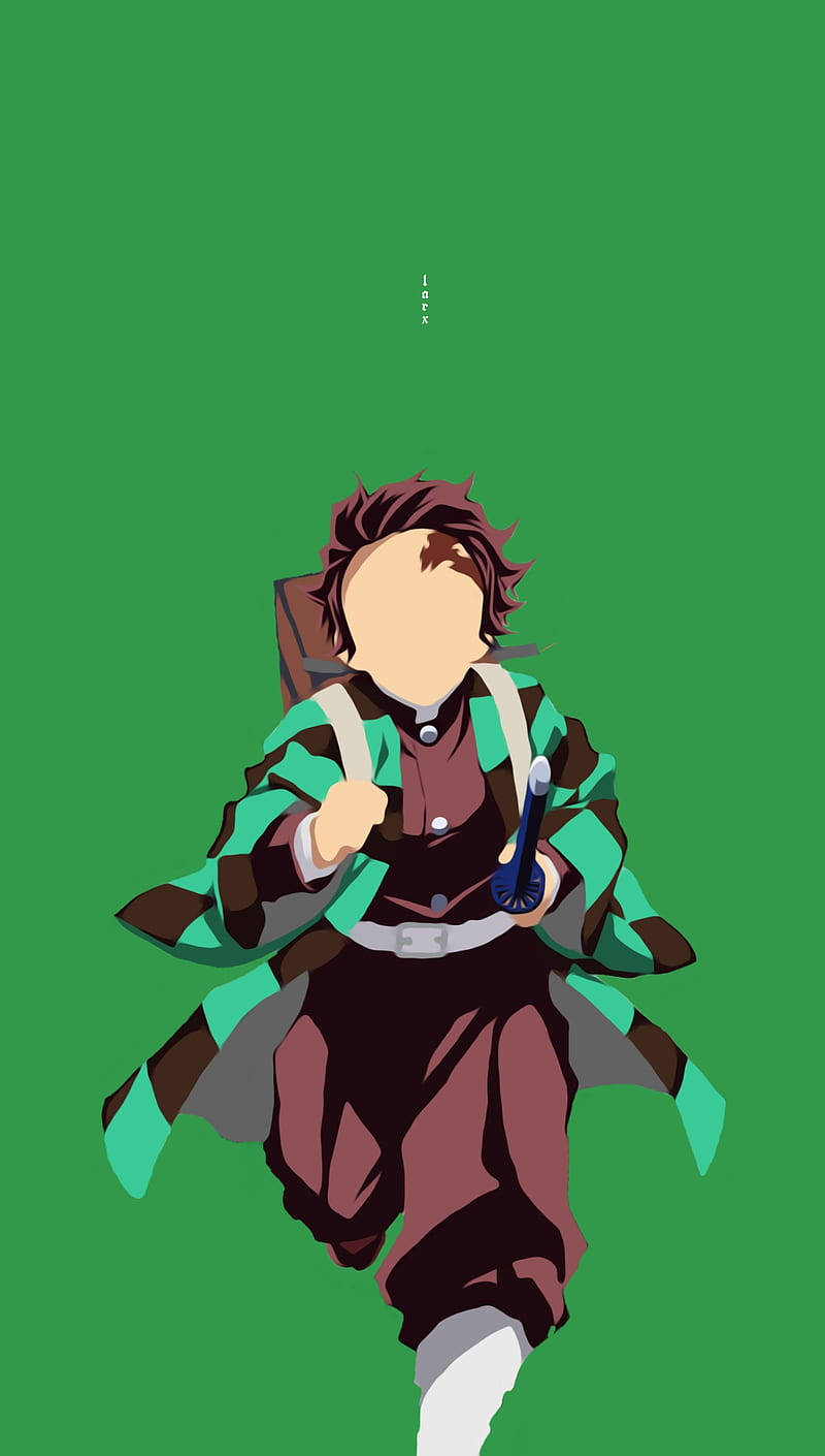 穿著綠色和棕色和服的動漫角色持劍奔跑 — 綠色美學 GIF 壁紙