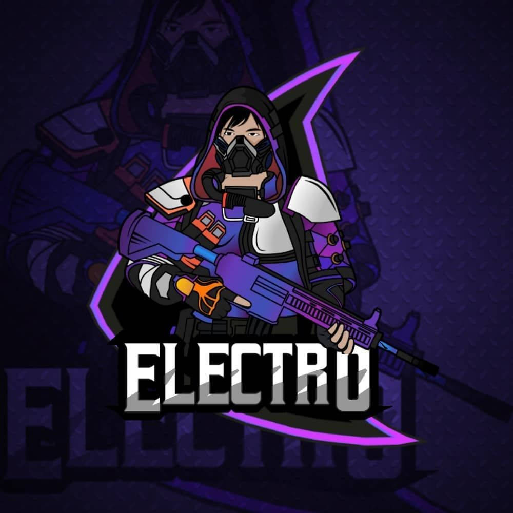 動漫遊戲角色手持紫色步槍，下方有「ELECTRO」文字。