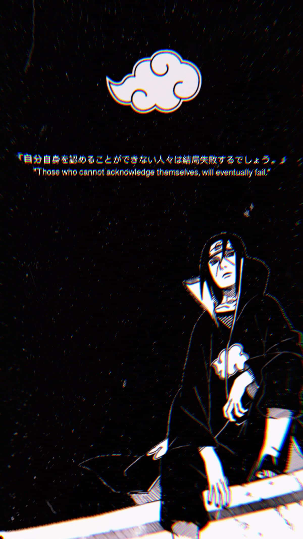 Sad Anime Quotes 桌布 壁紙 — 一個風格化的動漫角色穿著黑色斗篷，坐在白色雲朵下，背景是星空夜空，並帶有引文疊加。