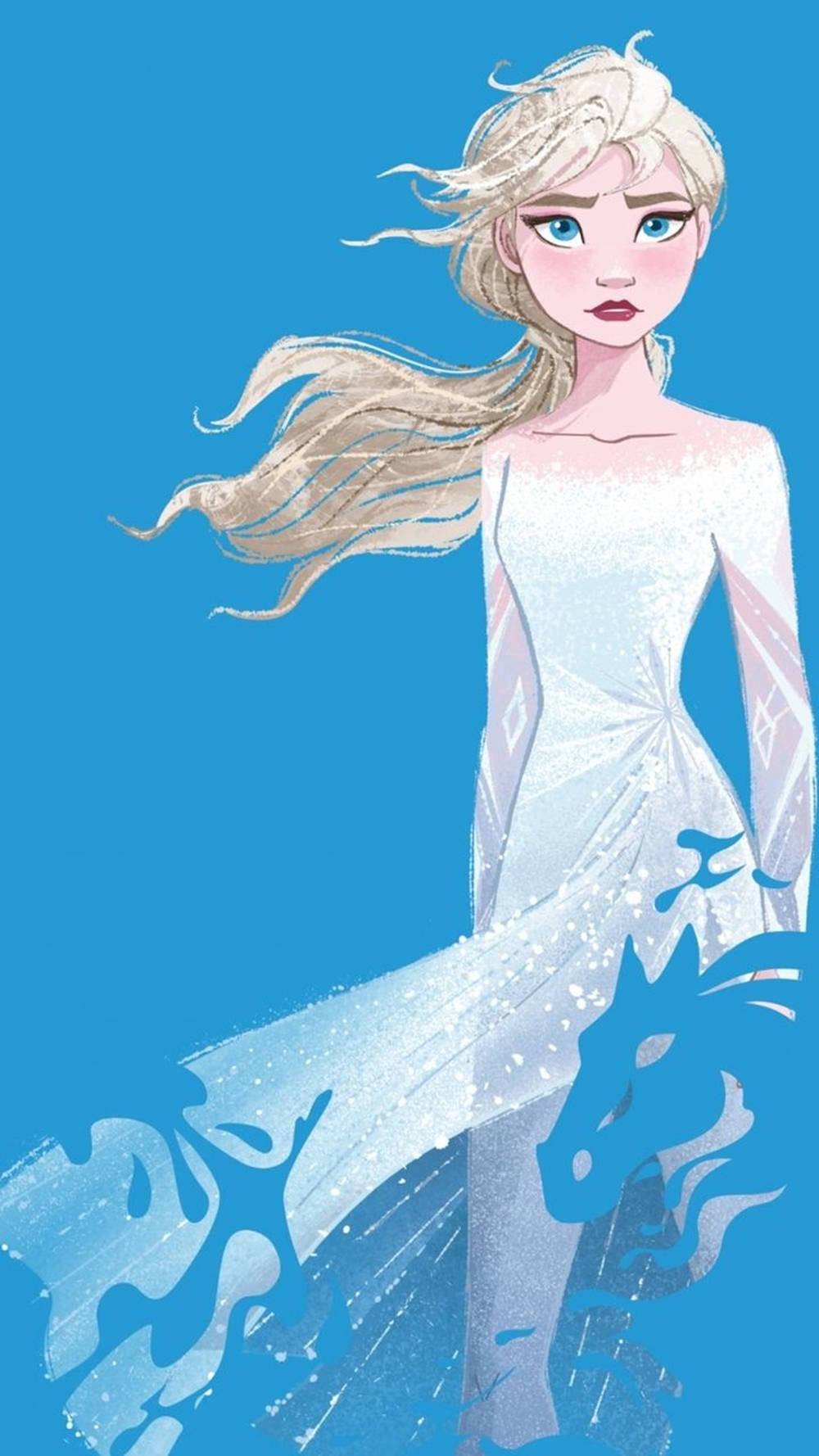 動畫公主穿著冰禮服，飄逸的頭髮，藍色背景 — 冰雪奇緣 GIF 壁紙