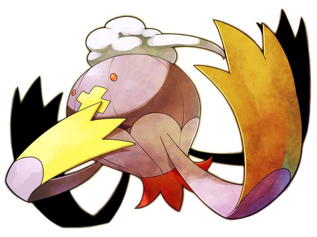 Pokemon Aesthetic 桌布 壁紙 — 一個風格化的動畫寶可夢，擁有圓形身體、黃色閃電尾巴和雲狀頭飾，背景為純白色。