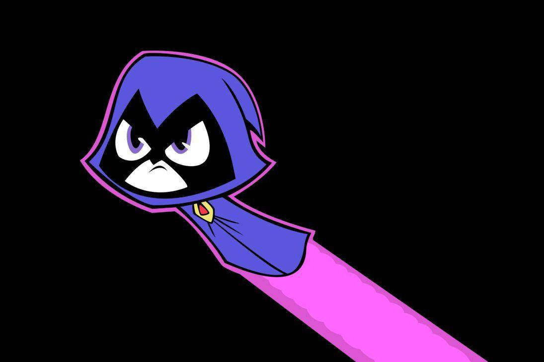 teen titans go 桌布 壁紙 — 一個風格化的動畫角色，擁有紫色頭髮和粉紅色斗篷，在黑色背景上怒目而視。