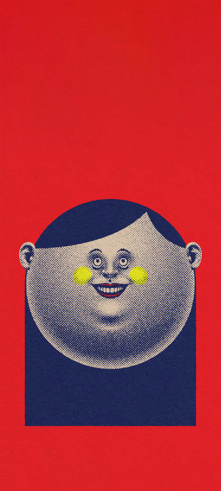 Retro Pop Art Halftone Smile Red Wallpaper 壁紙 — 一個風格化的半色調插圖，描繪一張帶有黃色臉頰的笑臉，背景為大膽的紅色。