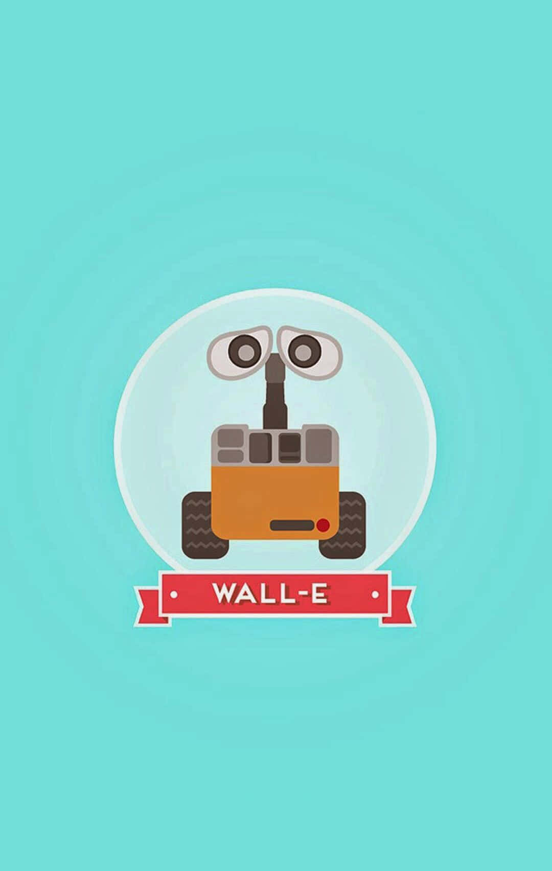 機器人 桌布 壁紙 — 一個風格化的卡通WALL-E機器人，有大眼睛，坐在透明氣泡內，背景為青綠色。